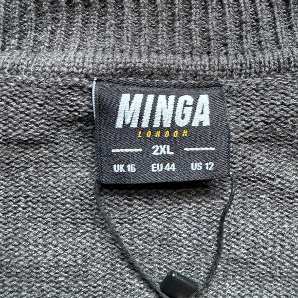 Minga London V-Neck Argyle Jumper Long Sleeve Cotton Sweater Grey | US Sz 12 - Picture 2 of 12